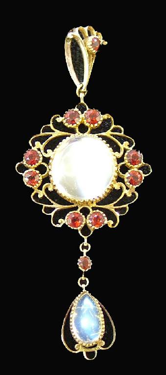 Appraisal: Giuliano gold moonstone and garnet pendant stamp marks to the