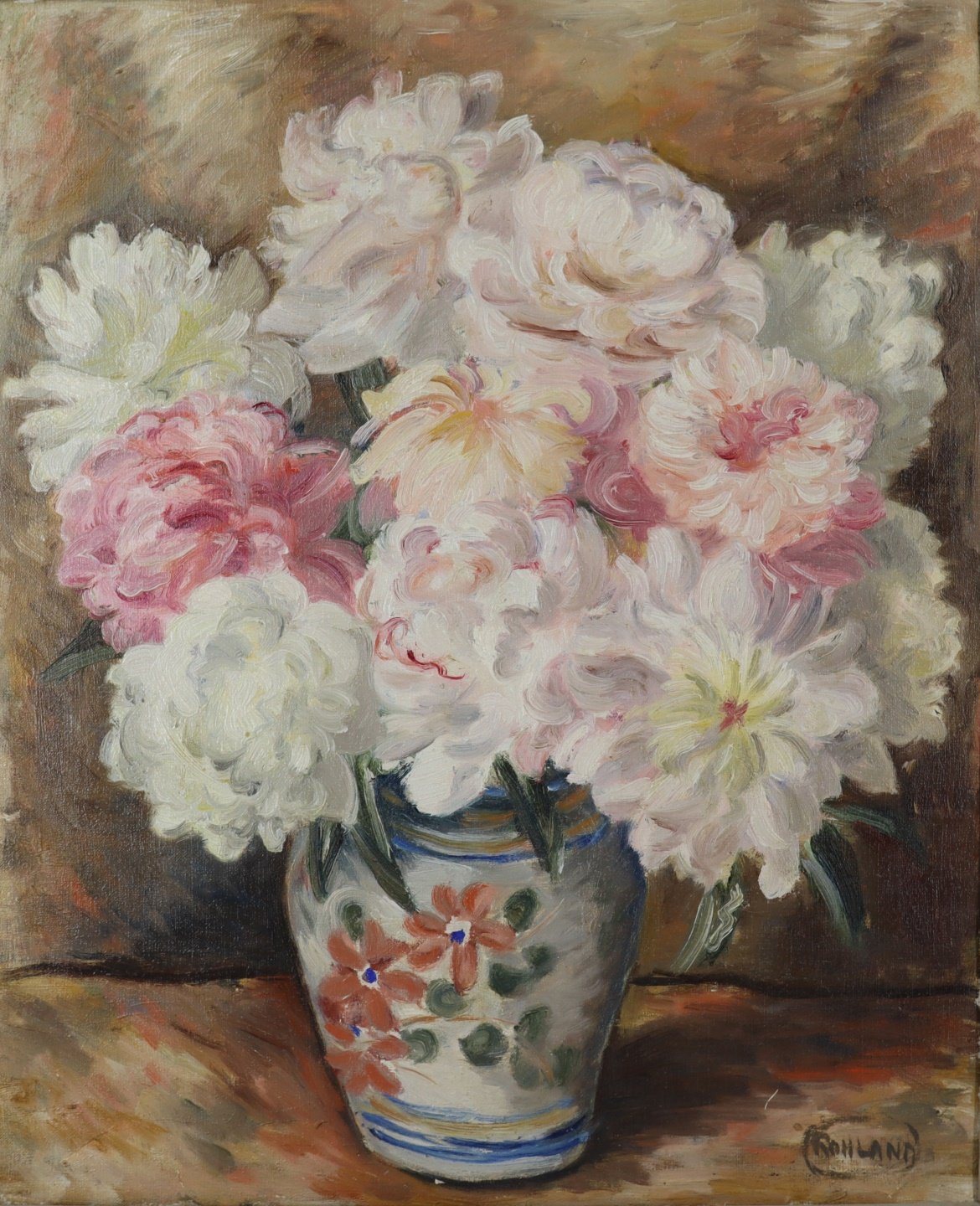 Appraisal: PAUL ROHLAND AMERICAN - Peonies in a vase Oil on