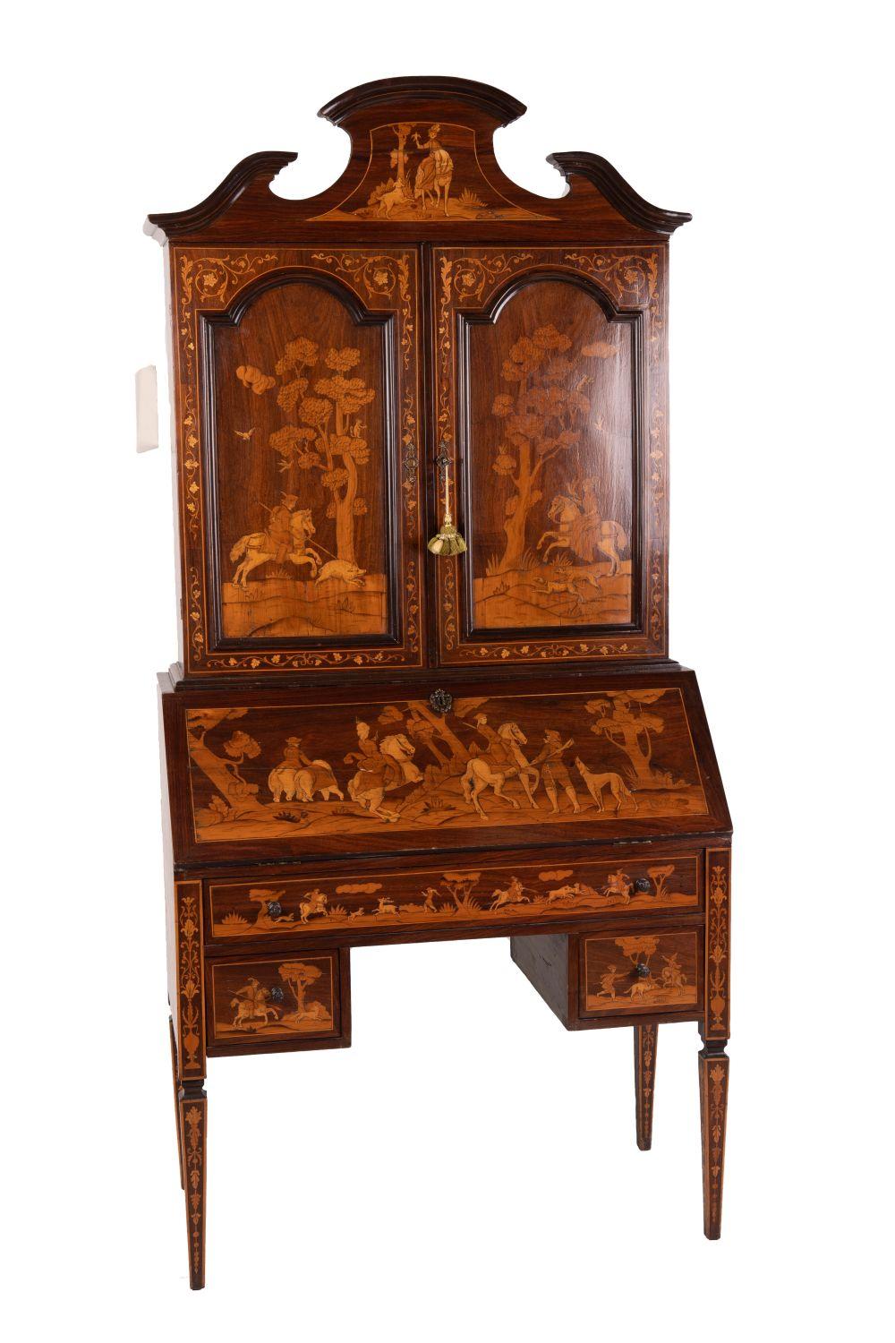 Appraisal: ITALIAN MARQUETRY TWO-PART SECRETARY BOOKCASE inches wide inches deep inches