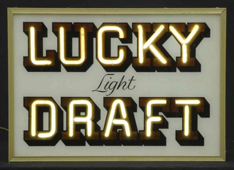 Appraisal: Lucky Draft Neon Sign Description s General Brewing San Francisco