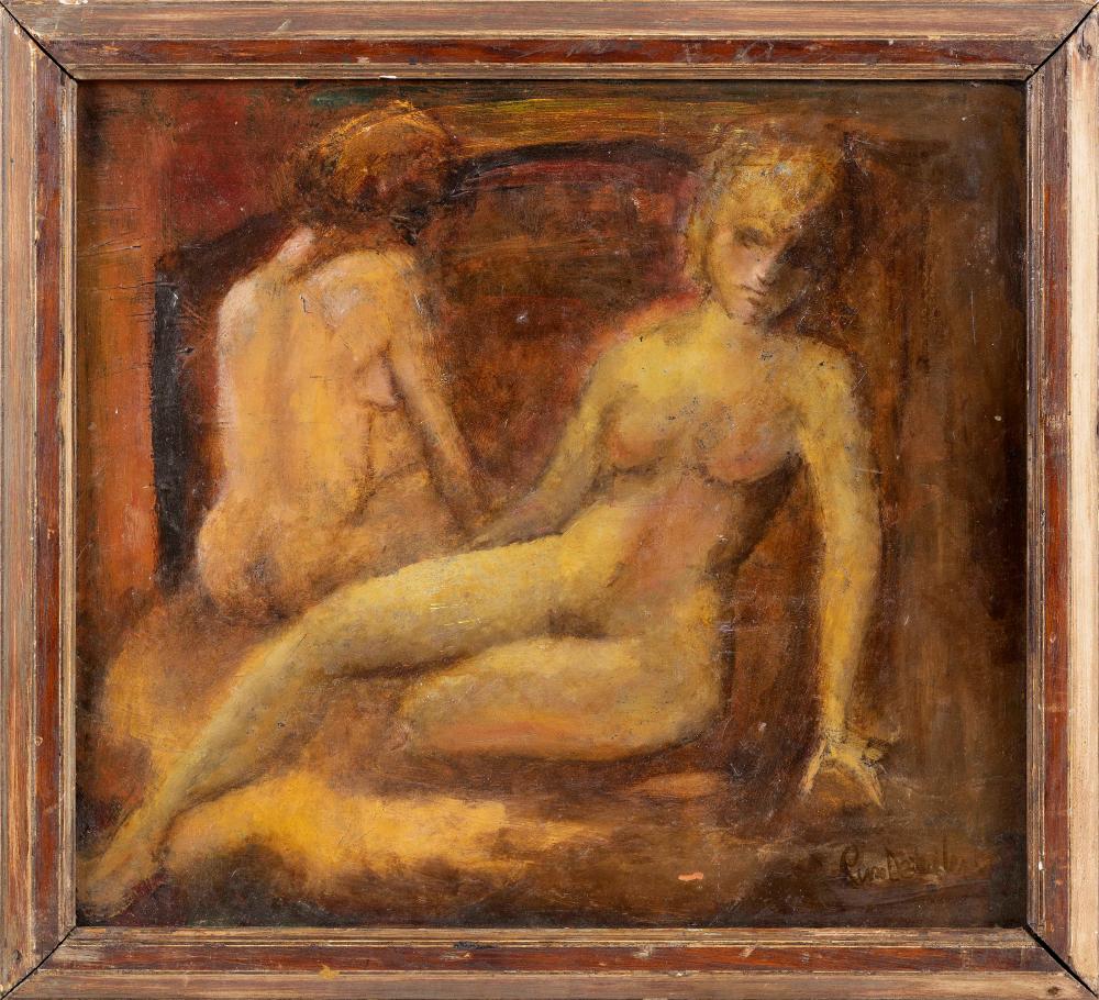 Appraisal: AMERICAN SCHOOL MID- TH CENTURY TWO FEMALE NUDES SEATED ON