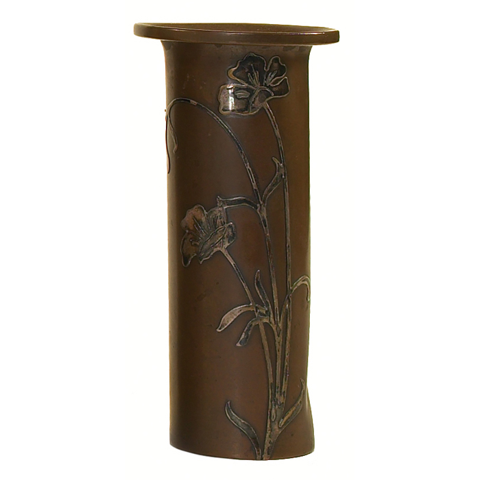 Appraisal: Heintz vase sterling on bronze applied floral design original patina