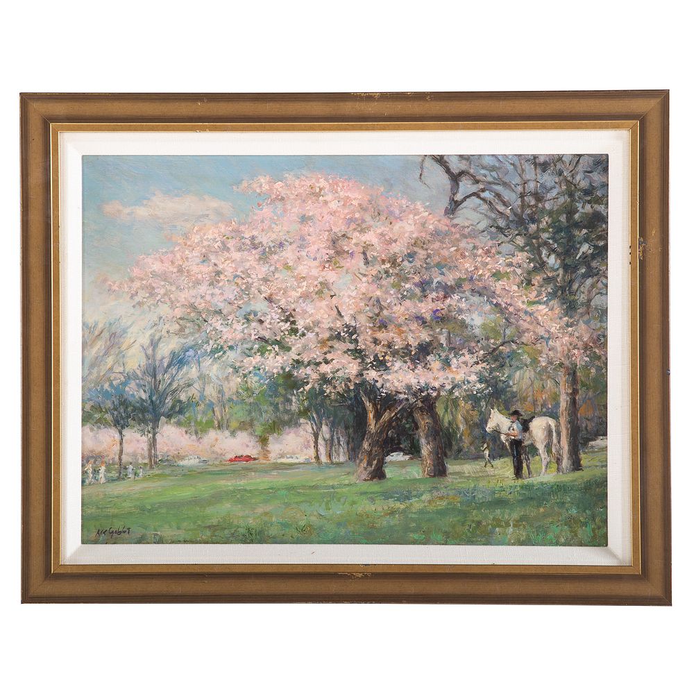 Appraisal: Nathaniel K Gibbs Cherry Blossoms Oil on Board American -