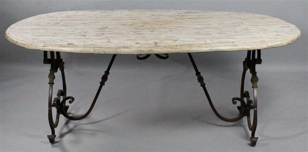 Appraisal: RUSTIC FRENCH STYLE HANDFORGED IRON BASED TABLE WITH OVAL DISTRESSED