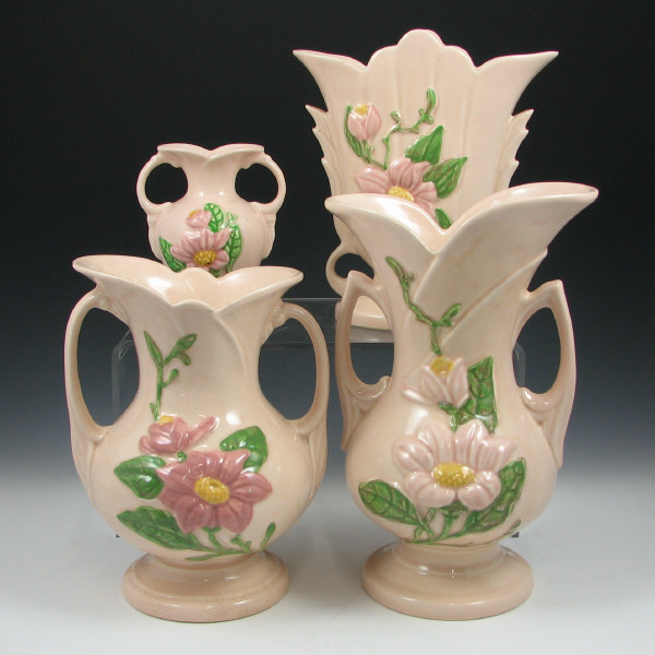 Appraisal: Hull Magnolia Pink Gloss - Vases Lot of four Magnolia