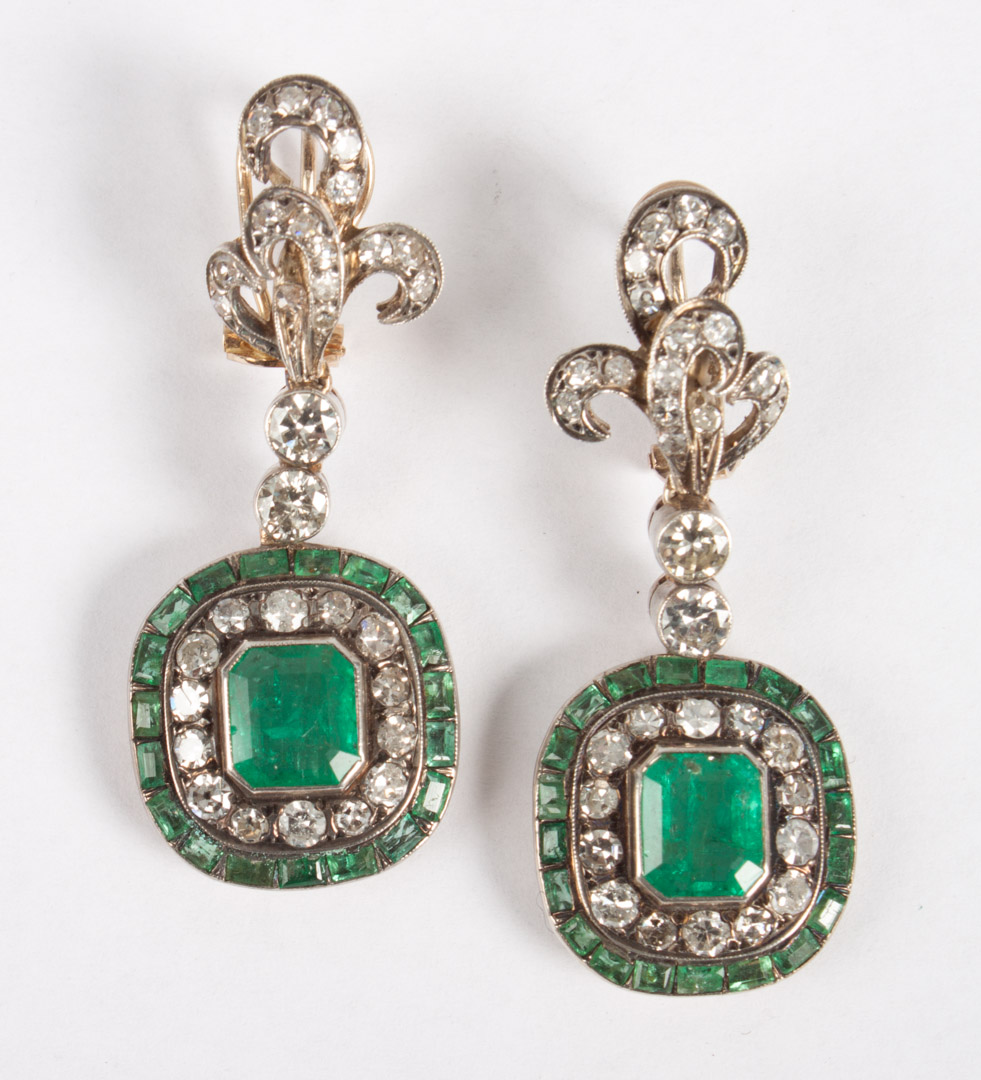 Appraisal: Pair of Victorian gold diamond emerald earrings second half th