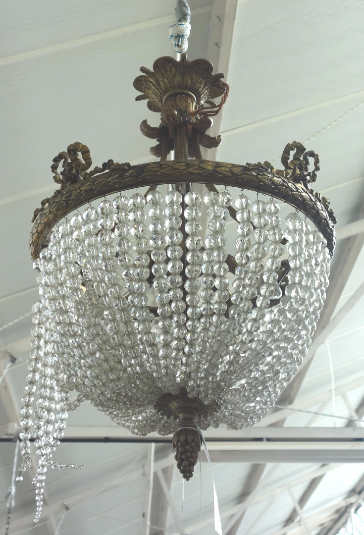 Appraisal: A bronze and beadwork bag chandelier late th century the