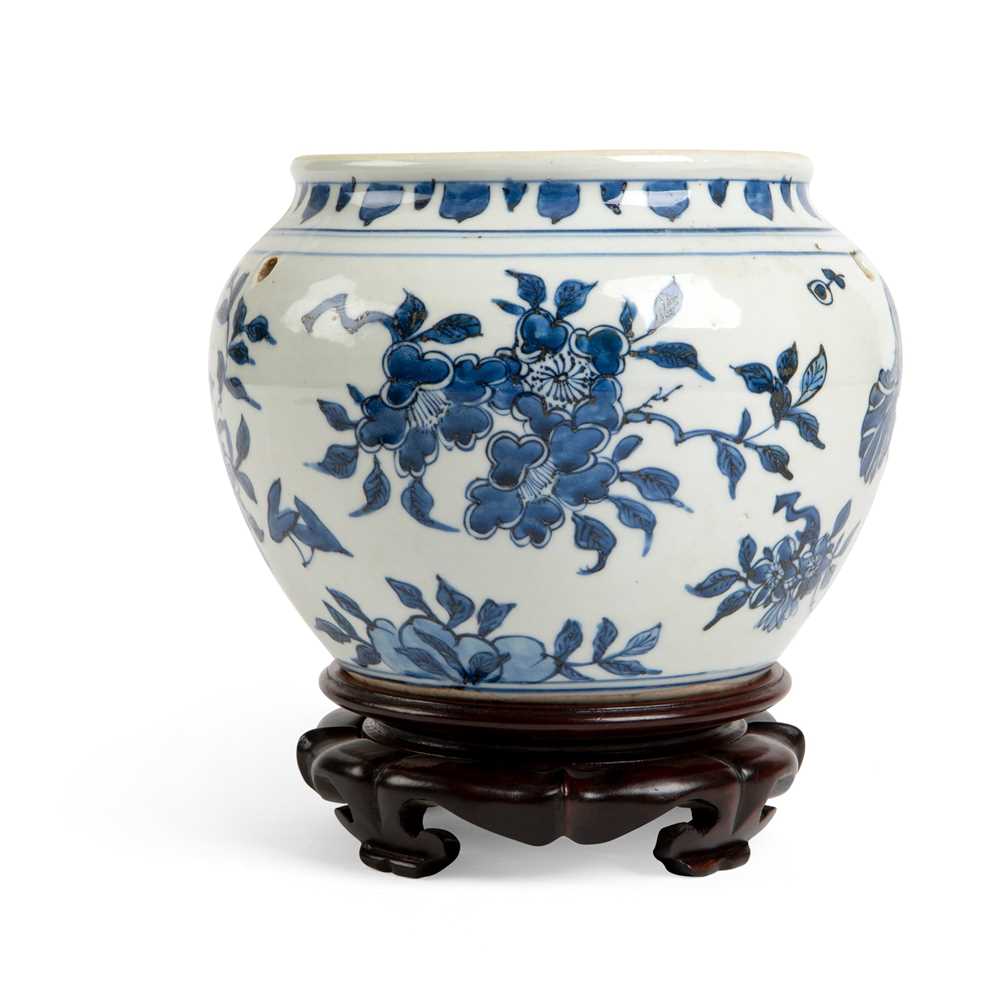 Appraisal: BLUE AND WHITE PORRIDGE JAR QING DYNASTY TH CENTURY decorated