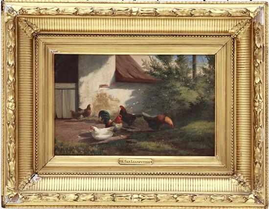 Appraisal: Cornelis van Leemputten Belgian - FARMYARD WITH CHICKENS oil on