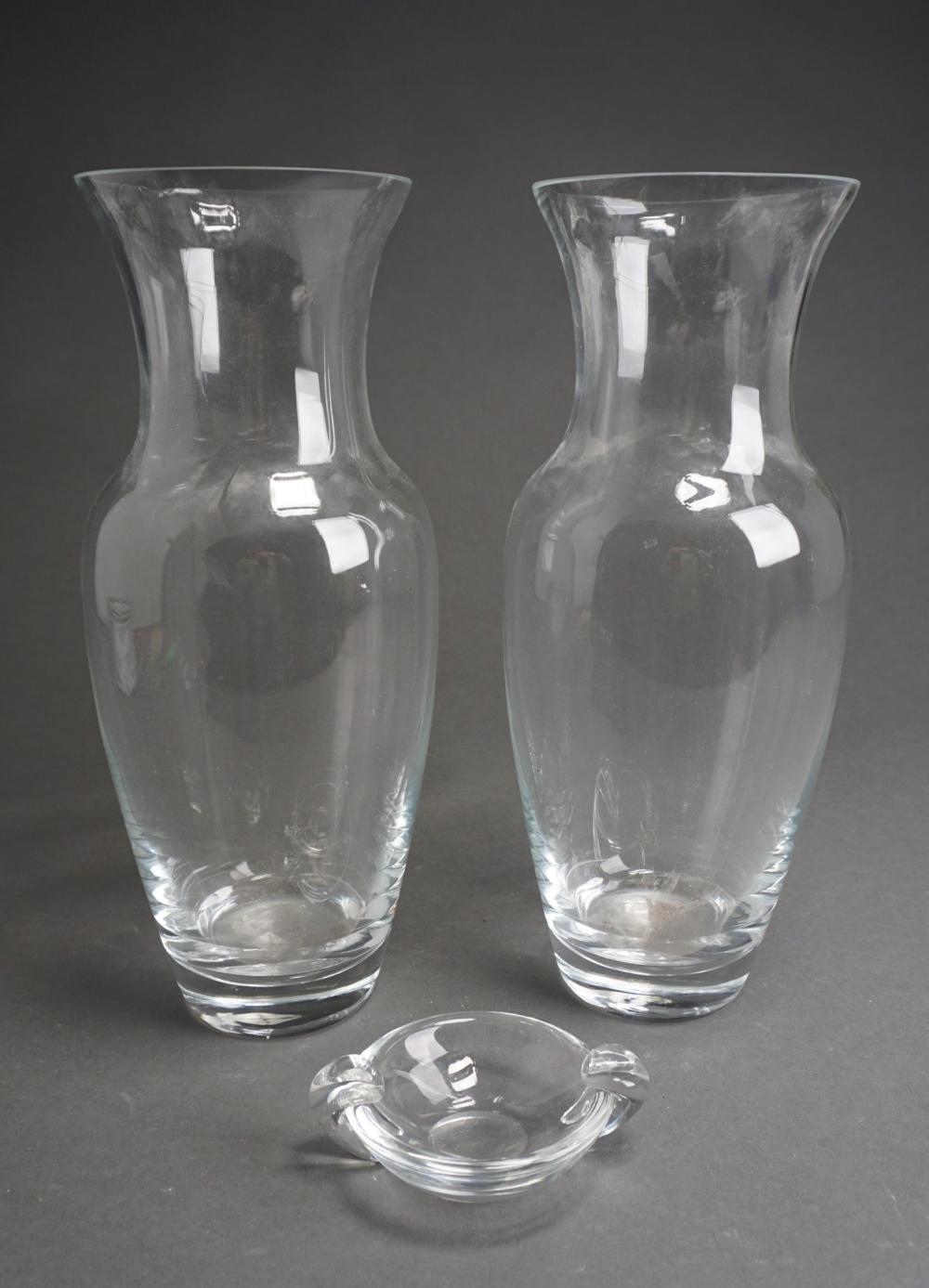 Appraisal: Steuben Crystal Ash Tray and Pair Glass Vases One vase