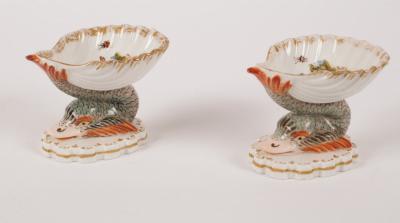 Appraisal: A pair of Berlin shell-shaped salts circa with dolphin supports