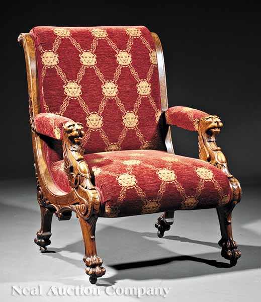 Appraisal: A Fine American Renaissance Carved and Burled Walnut Armchair late