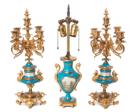 Appraisal: Sale Lot A Sevres Style Gilt Bronze Mounted Porcelain Garniture