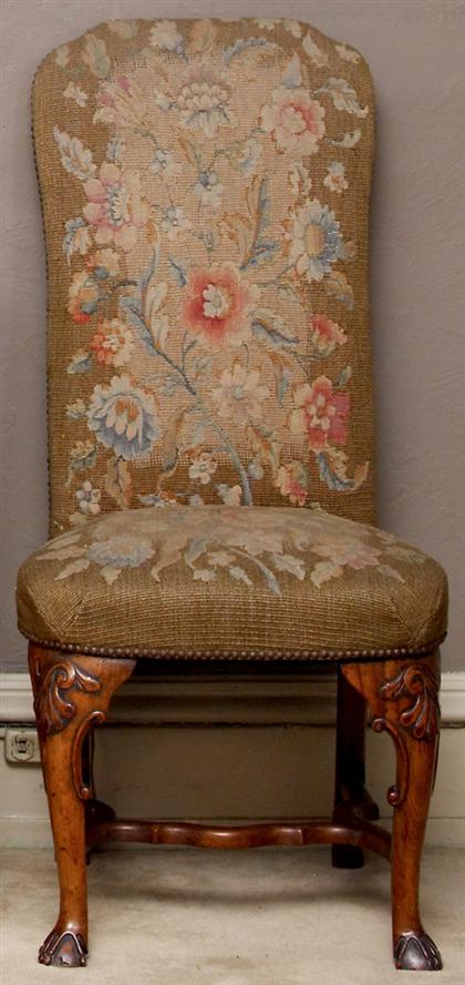 Appraisal: Pair of English walnut and needlework upholstered back stools th