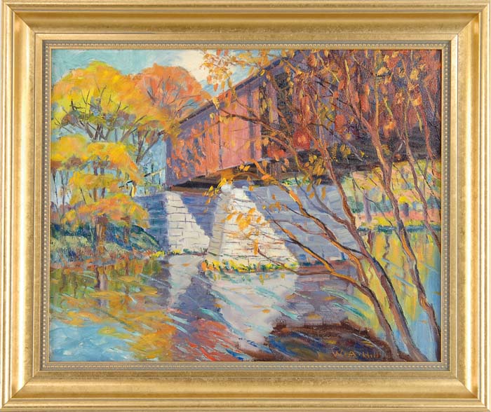 Appraisal: W A HILL American BRIDGE AT SWANZEY Colorful oil on