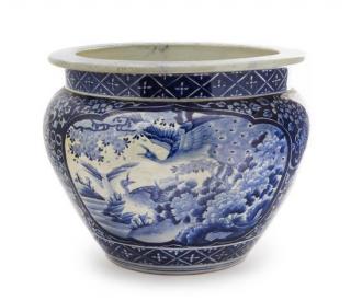 Appraisal: A Blue and White Fish Bowl Height x diameter inches