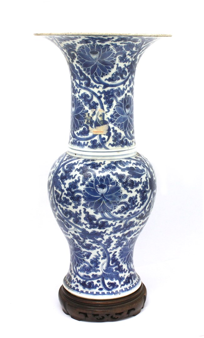 Appraisal: A Chinese blue and white yen yen vase Kangxi painted