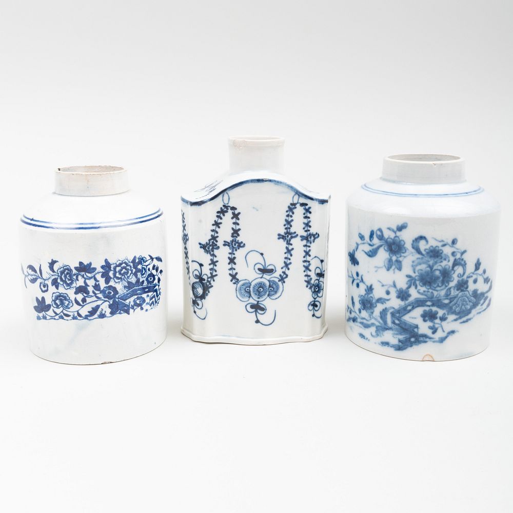 Appraisal: Group of Three English Pearlware Tea Caddies Comprising A shaped