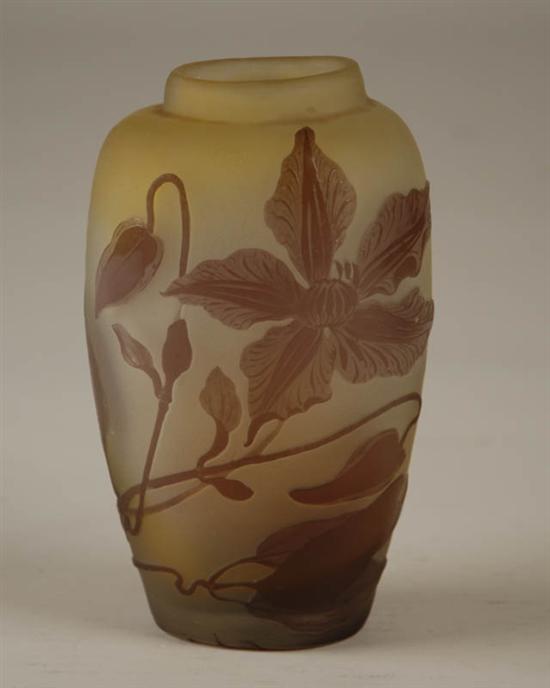 Appraisal: A Galle Cameo Glass Vase a mauve floral design on