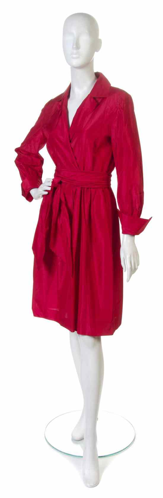 Appraisal: A Bill Blass Red Silk Wrap Cocktail Dress Labeled Bill