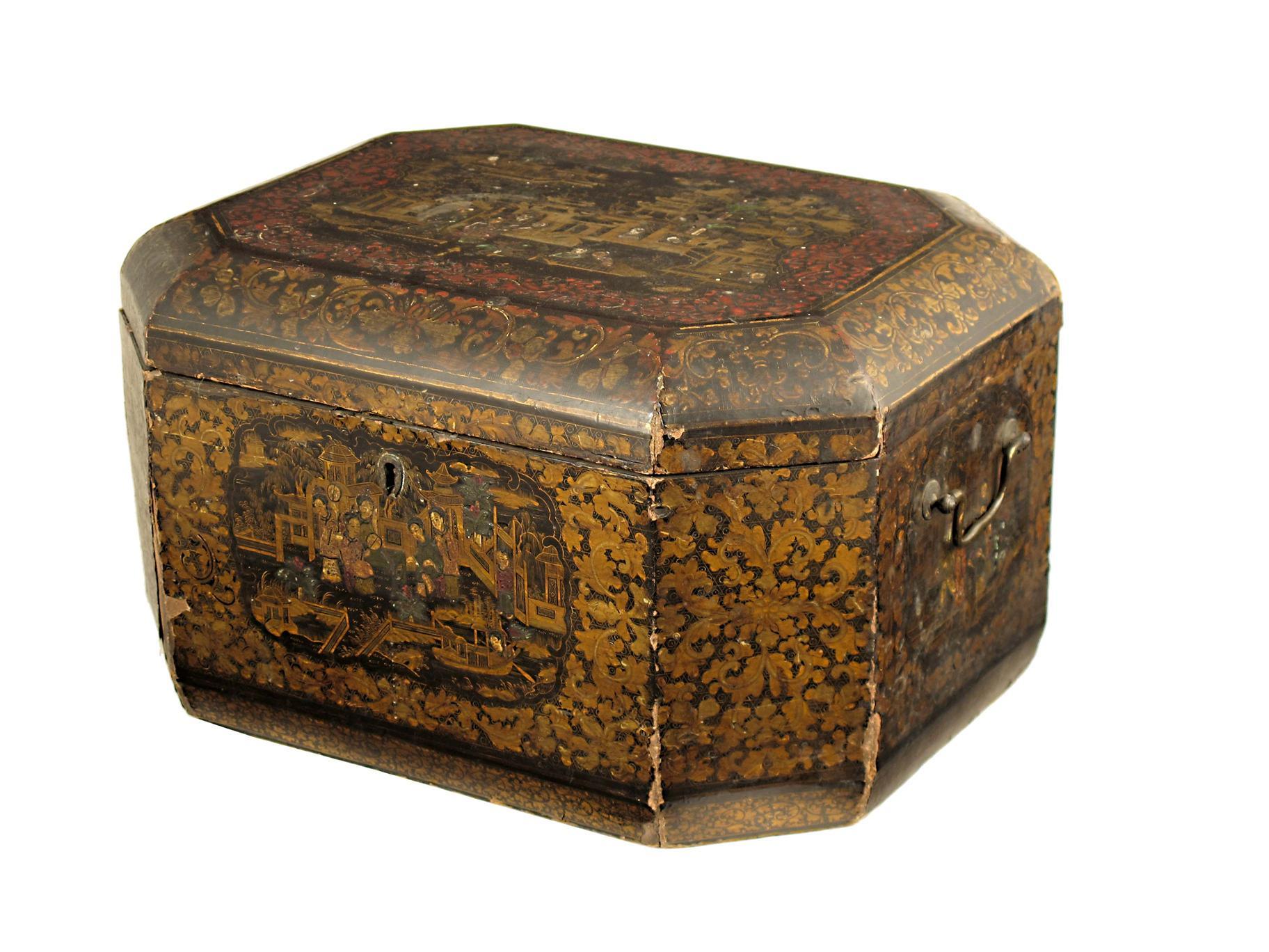 Appraisal: A Chinese Export lacquer tea chest of octagonal form with