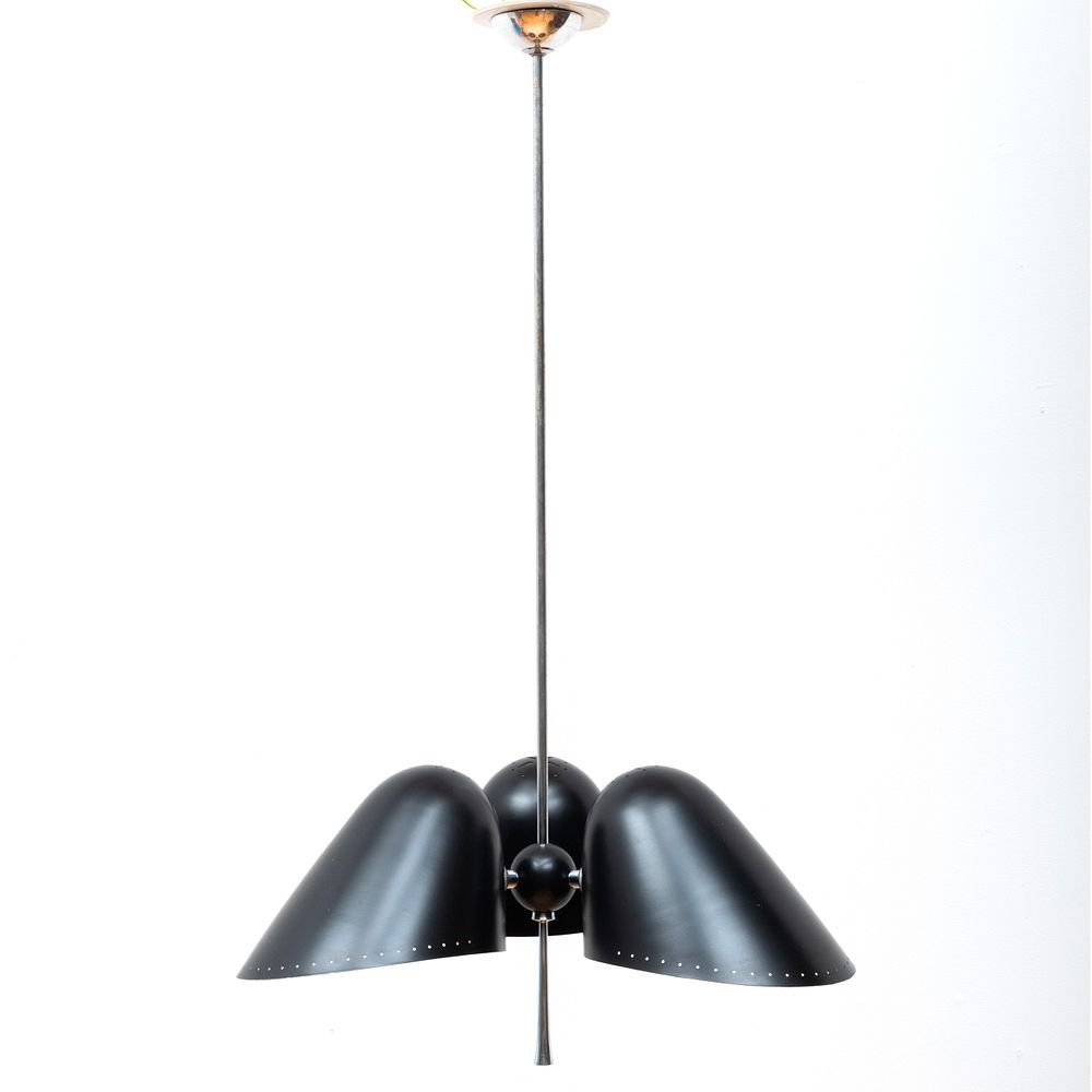 Appraisal: Set of Four Modern Black Enamel and Chrome Three-Light Ceiling