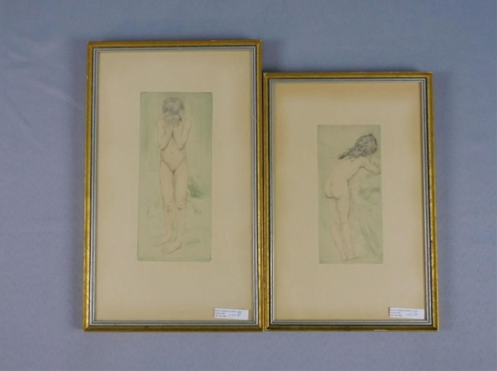 Appraisal: CHARLES MAURIN - FRANCE PAIR OF HANDcolored etchings depicting nude