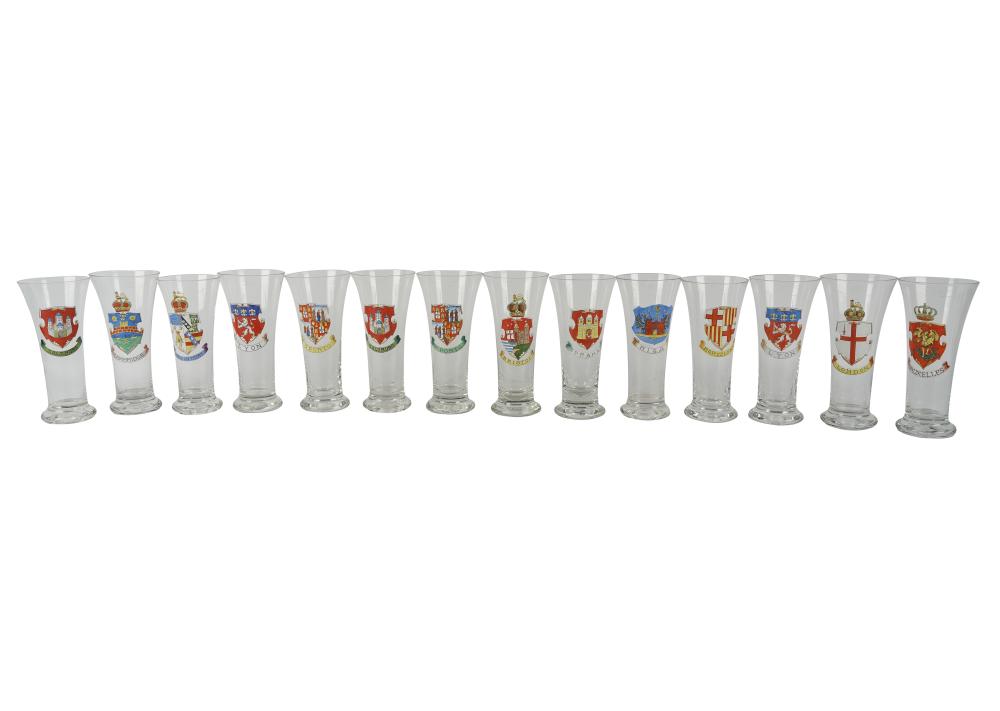 Appraisal: FOURTEEN PAINTED BEER GLASSESeach decorated with the arms of a