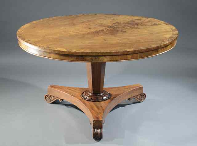 Appraisal: REGENCY FIGURED MAHOGANY TILT-TOP BREAKFAST TABLE English c the round