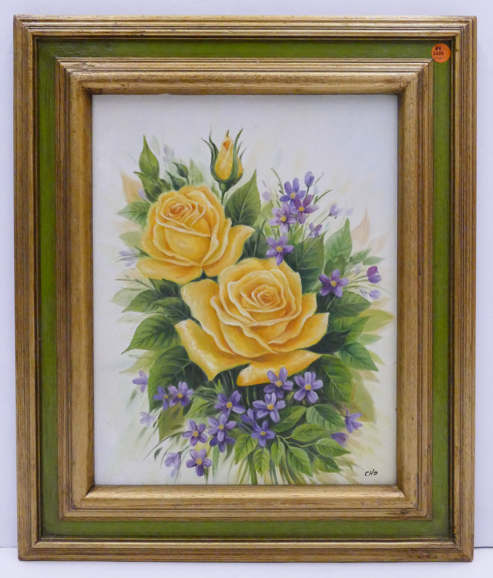 Appraisal: Yellow Roses Painting signed CHO framed- x ''