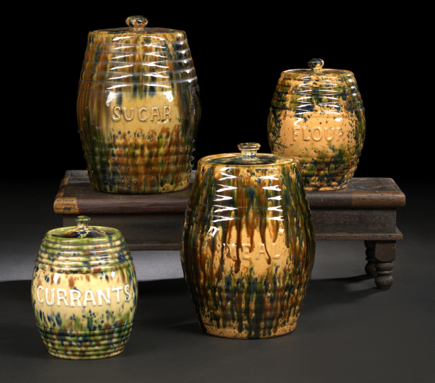 Appraisal: Graduated Four-Piece Set of English Drip-Glazed Stoneware Kitchen Canisters first