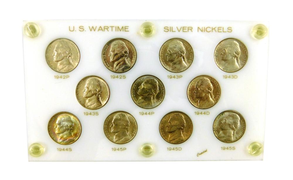 Appraisal: COINS Eleven Piece War nickel set to -S Uncirculated housed