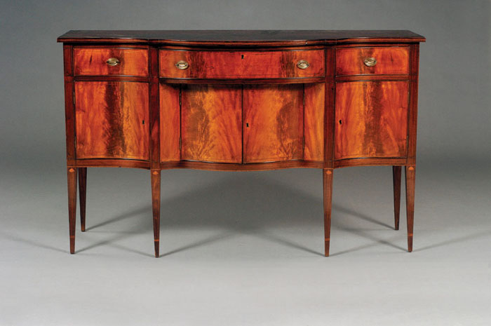 Appraisal: NEW ENGLAND FEDERAL FIGURED MAHOGANY AND INLAID SIDEBOARD The rectangular