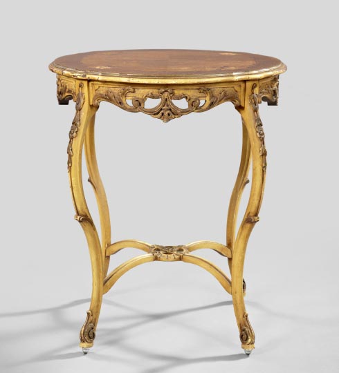 Appraisal: Continental Polychromed and Marquetry-Top Side Table second quarter th century