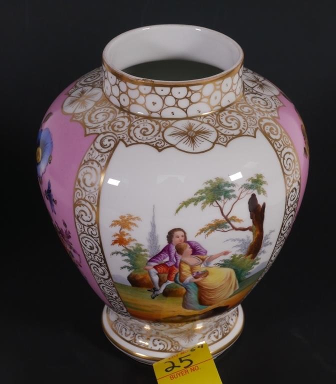 Appraisal: MEISSEN STYLE HANDPAINTED VASE