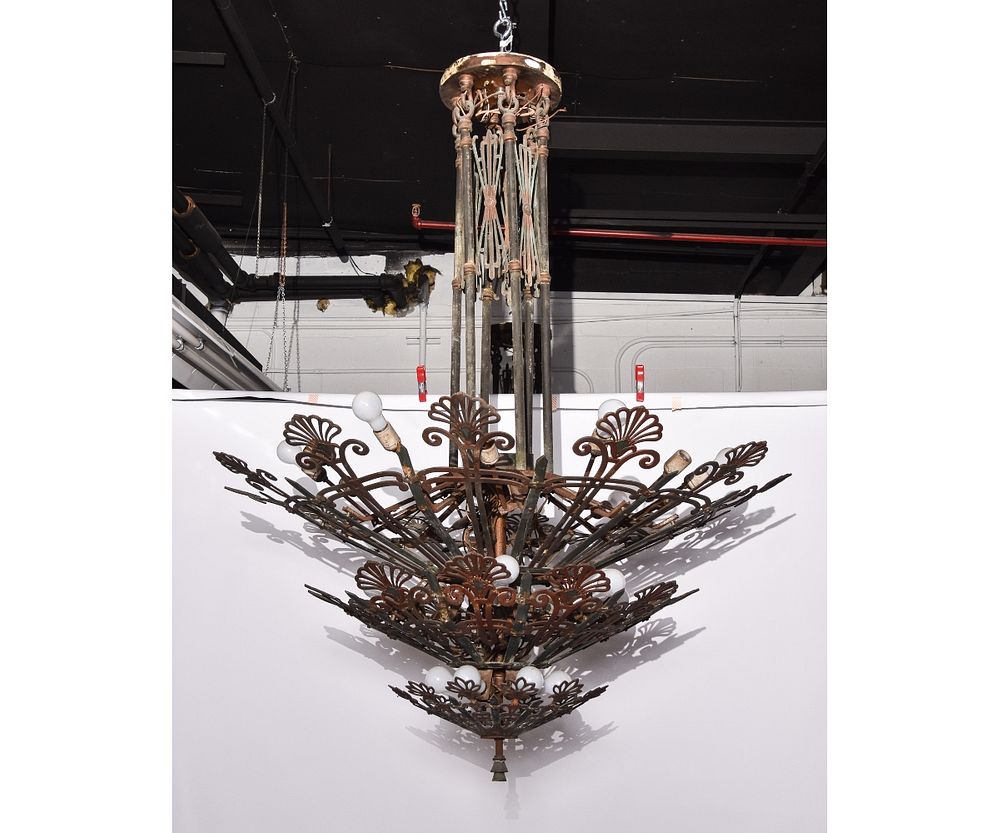 Appraisal: Continental Art Deco Chandelier A massive continental Art Deco three-tiered