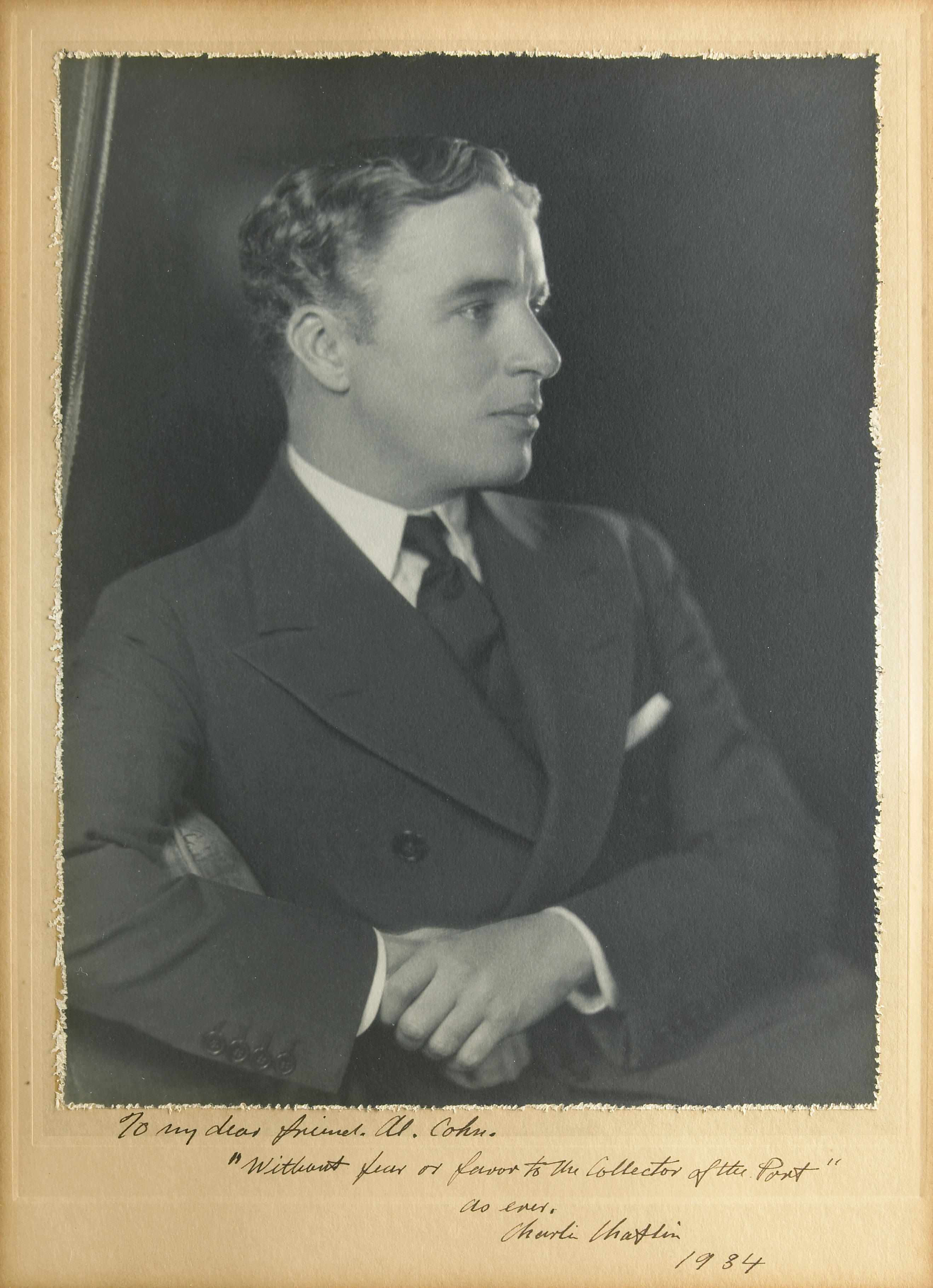 Appraisal: CHAPLIN CHARLES - Photograph Signed ''Charlie Chaplin'' and Inscribed by