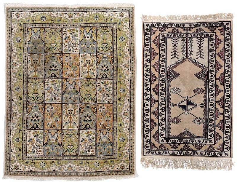 Appraisal: Two Wool Handwoven Rugs Bhaktiari style with light greens and