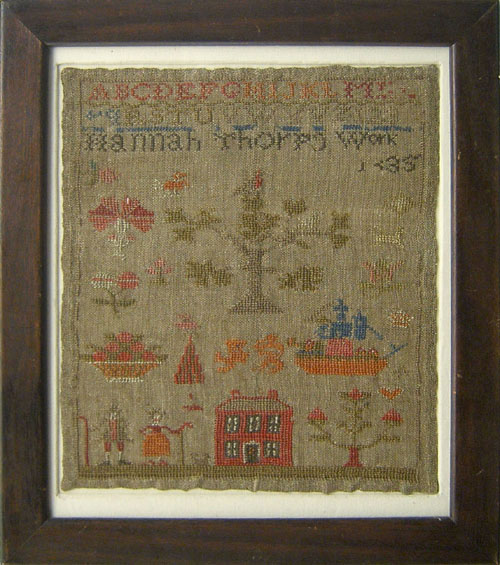 Appraisal: English silk on linen sampler dated wrought by Hannah Thorp