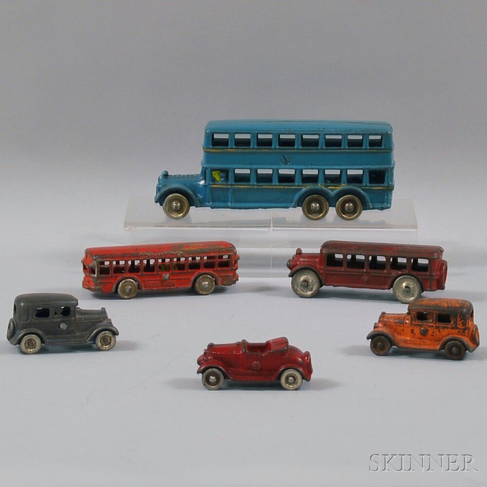 Appraisal: Six Painted Cast Iron Toy Vehicles including two Kilgore sedans