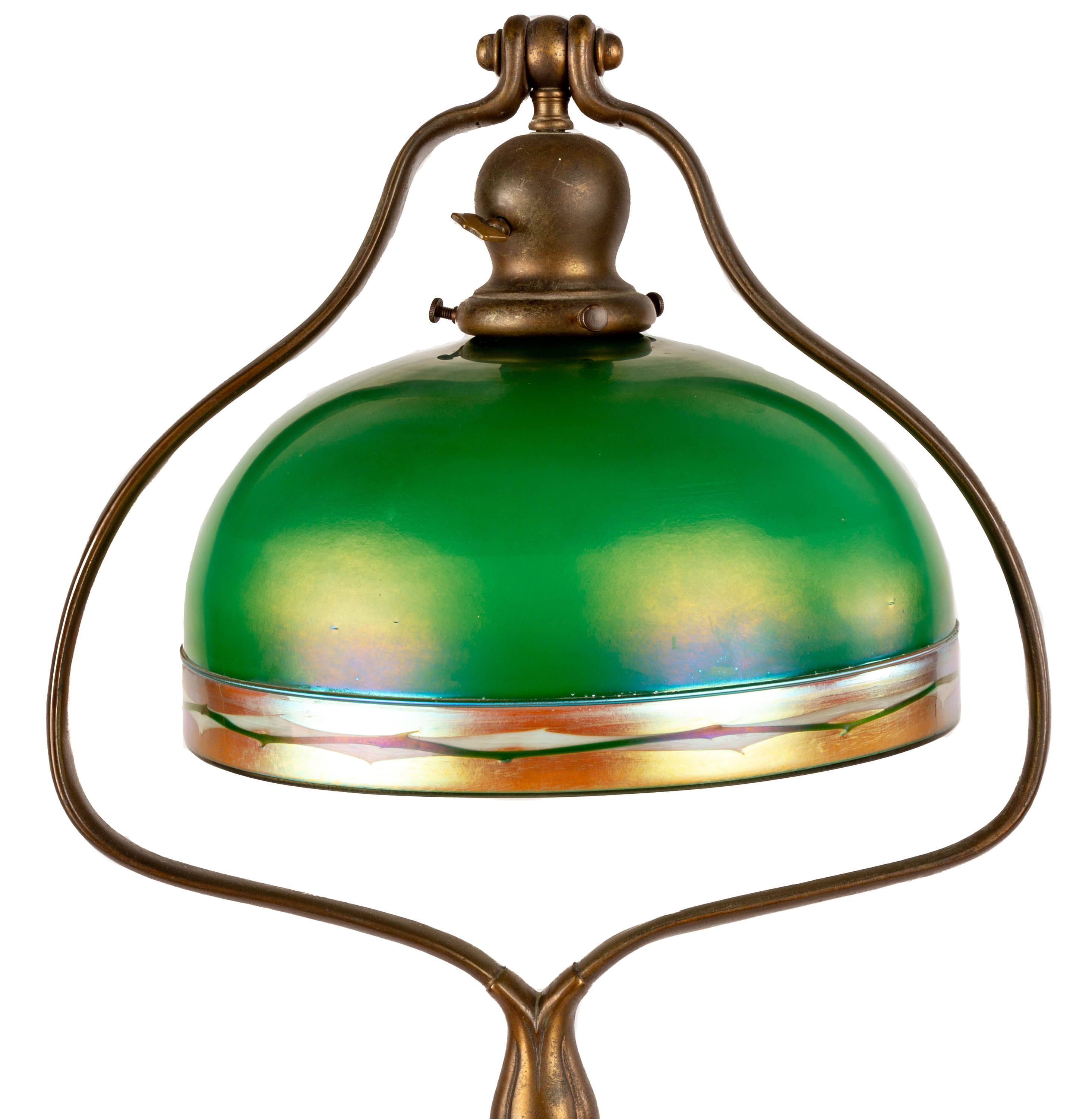 Appraisal: STEUBEN GREEN AURENE ART GLASS SHADE WITH INTARSIA BOARDER FLOOR