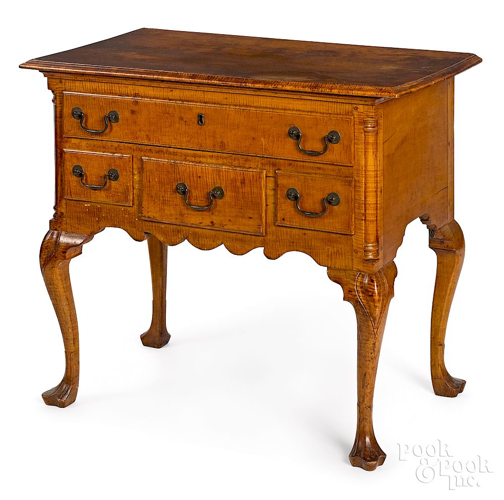 Appraisal: Philadelphia Queen Anne tiger maple dressing table Exclusive on Bidsquare