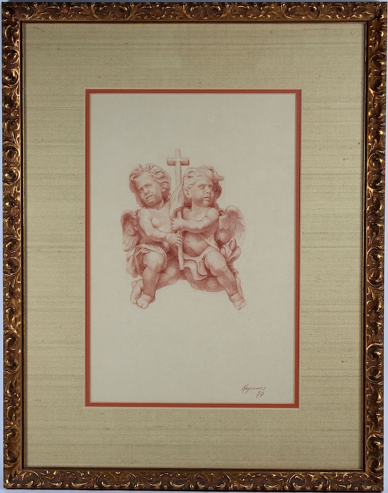 Appraisal: Charles Gilbert Kapsner Two Cherubic Figures Charles Gilbert Kapsner Crayon