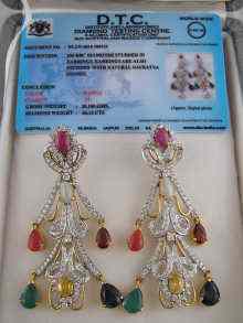 Appraisal: A pair of diamond and multi gem drop earrings set