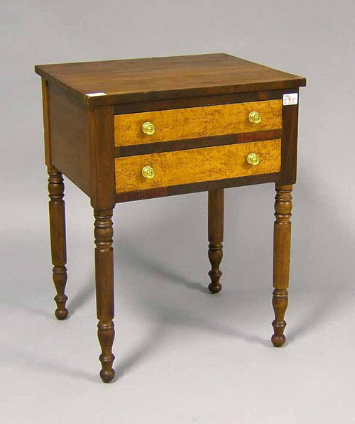 Appraisal: Cherry and birdseye maple -drawer stand th c h w