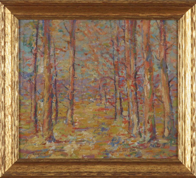 Appraisal: Autumn forest landscape oil on board x SLL H N