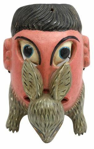 Appraisal: Vintage carved and polychrome painted wood dance mask San Luis