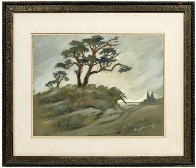 Appraisal: California School watercolor trees on a sand dune signed indistinctly