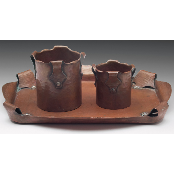 Appraisal: Joseph Heinrichs copperwork three piece set consisting of two vases