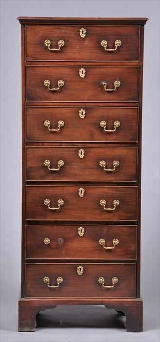 Appraisal: GEORGE III-STYLE MAHOGANY TALL CHEST OF DRAWERS Containing seven cock-beaded